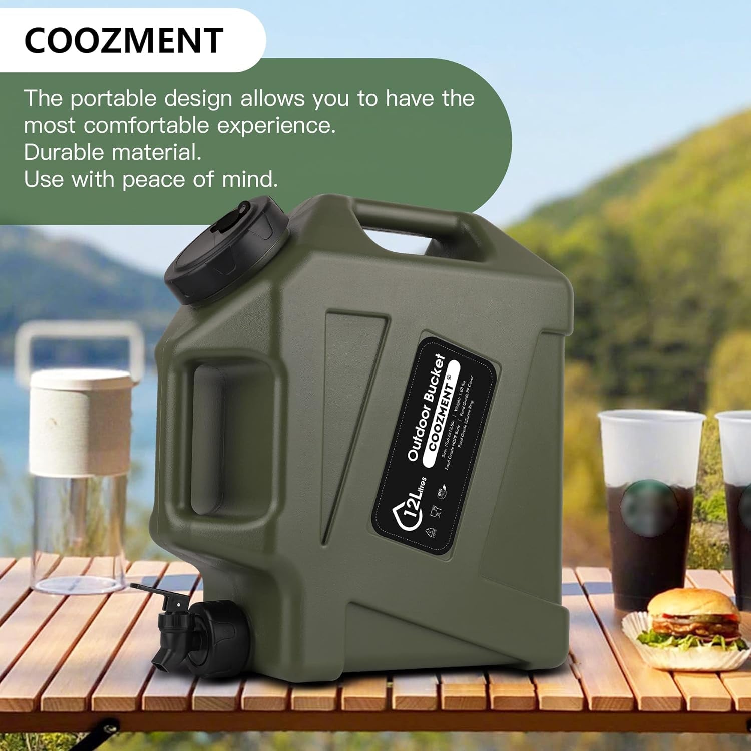 3.2 Gallon/5 Gallon Water Containers with Spigot, BPA Free Water Jug, Military Green Water Tank, Multifunction Water Storage Containers for Camping Outdoor Hiking,Emergency Stroage