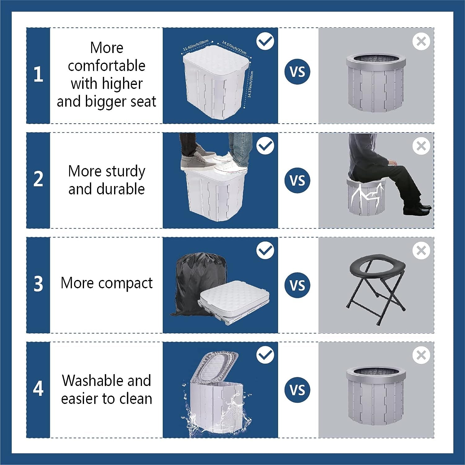 Portable Camping Toilet for Adults -  XL Portable Folding Toilet with Lid,Travel Portable Potty for Adults,Porta Potty Car Toilet,Grey