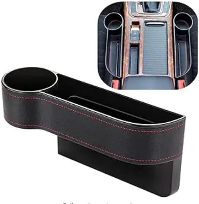 New Car Seat Gap Filler Organizer between Front Seat Car Organizer and Storage Box, Auto Premium PU Leather Console with Cup Holder, Car Pocket for Interior Essentials(Left)