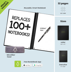 Core Reusable Smart Notebook | Innovative, Eco-Friendly, Digitally Connected Notebook with Cloud Sharing Capabilities | Dotted, 6" X 8.8", 36 Pg, Infinity Black, with Pen, Cloth, and App Included