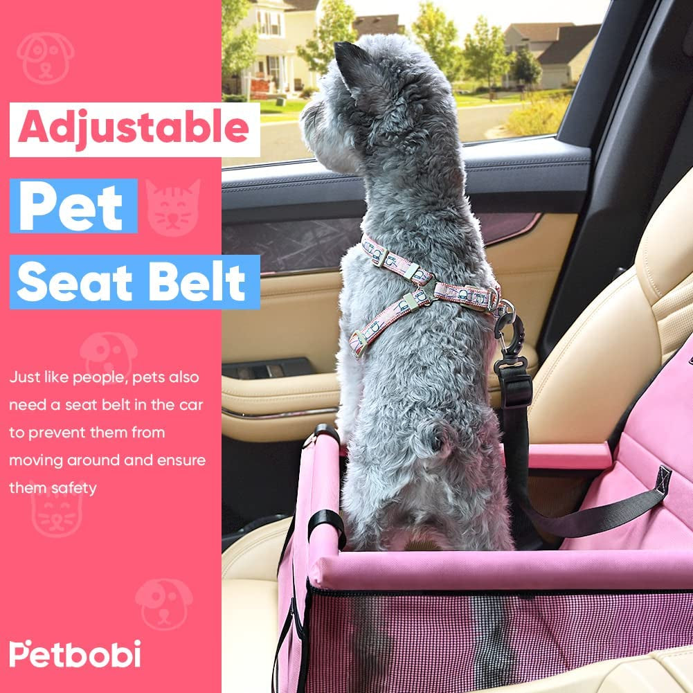 Pet Reinforce Car Booster Seat for Dog Cat Portable and Breathable Bag with Seat Belt Dog Carrier Safety Stable for Travel Look Out,With Clip on Leash with PVC Tube, Pink