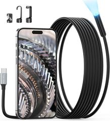 Endoscope Camera with Light for Iphone,  USB-C Borescope Inspection Camera with 8 LED Lights, 10FT Flexible Waterproof Snake Camera Scope, Fiber Optic Cam for Ios Android Phone-No Wifi Required