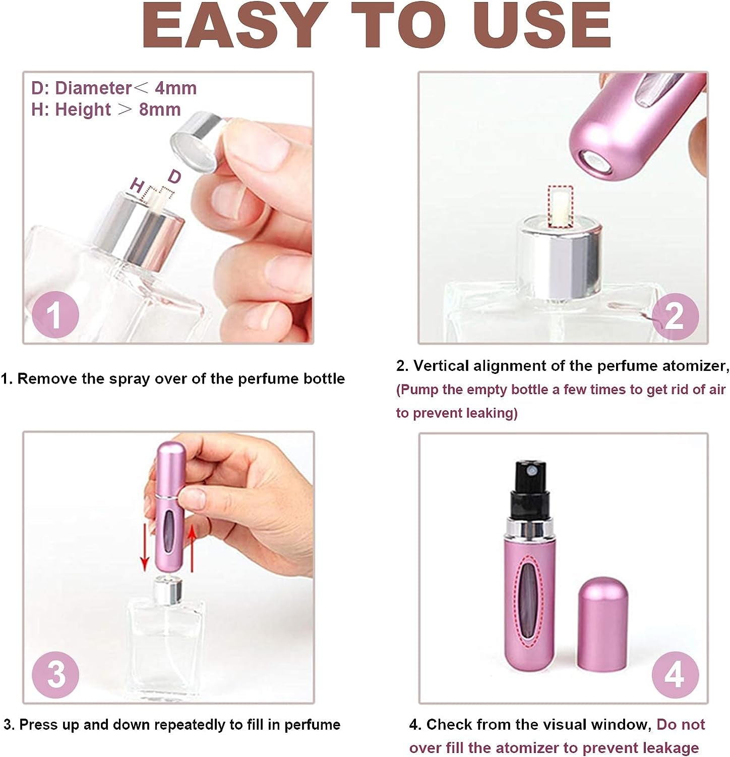 Travel Mini Perfume Refillable Atomizer Container, Portable Perfume Spray Bottle, Travel Perfume Scent Pump Case Fragrance Empty Spray Bottle for Traveling and Outgoing (3 Pack, 5Ml) (3 Pcs)