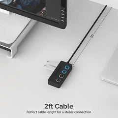 4-Port USB 3.0 Hub - Slim Design, Individual LED Switches, Fast Data Transfer, 2 Ft Cable, Compatible with Mac & PC (HB-UM43)