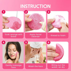 50-Count Compressed Facial Sponges for Daily Facial Cleansing and Exfoliating, 100％ Natural Cosmetic Spa Sponges for Makeup Remover, Reusable, Pink