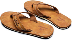 Mens Flip Flops Leather Arch Support Leather Thong Sandals Beach Slippers