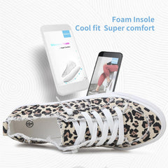 Women'S Play Fashion Sneaker White Color Washed and Leopard Canvas Slip on Shoes