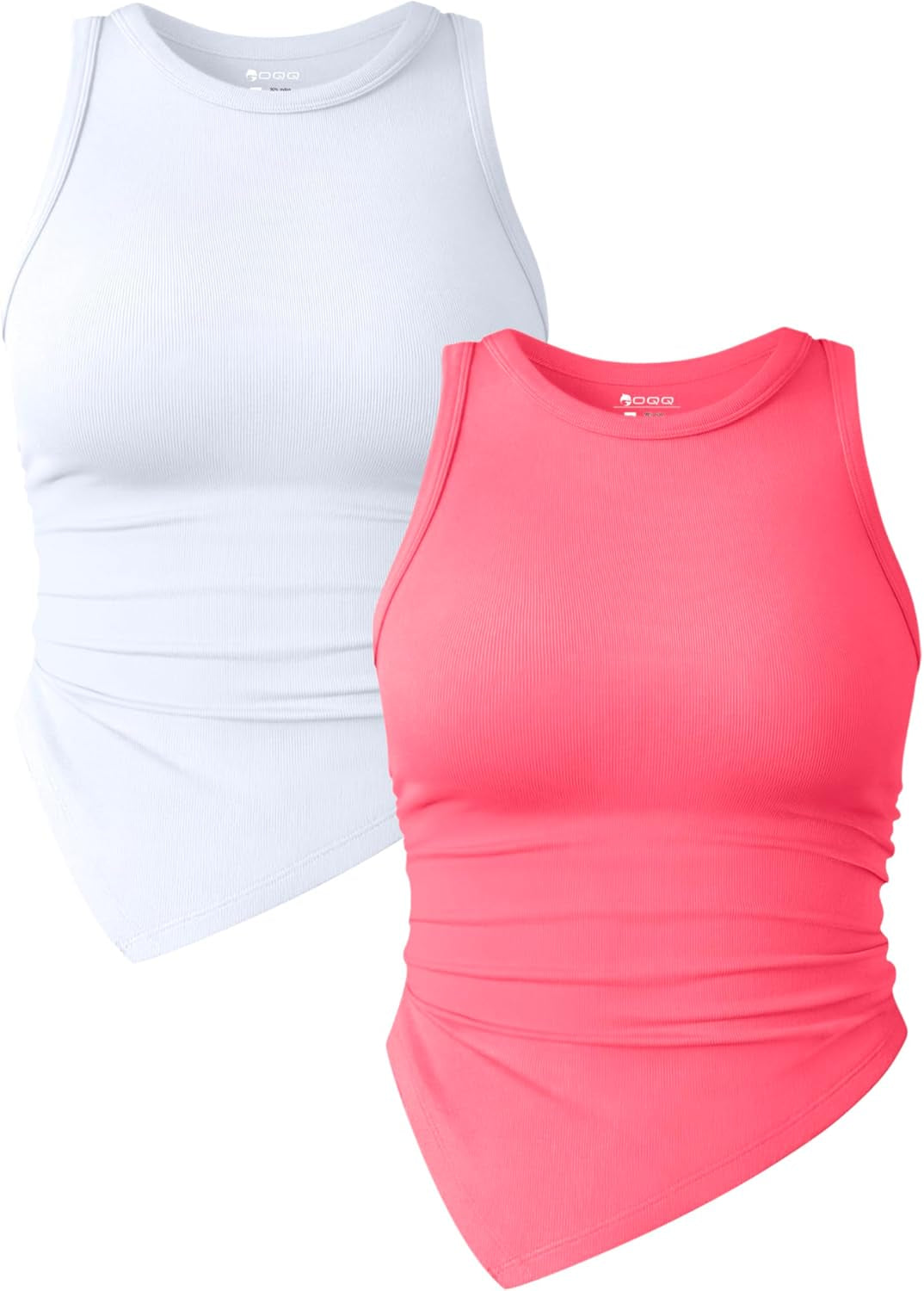 Women'S 2 Piece Tank Tops Ruched Crew Neck Sleeveless Basic Stretch Tee Shirts