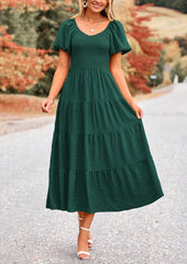 Women'S Summer Casual Midi Dress Puff Sleeve Swiss Dot Long Flowy a Line Dresses